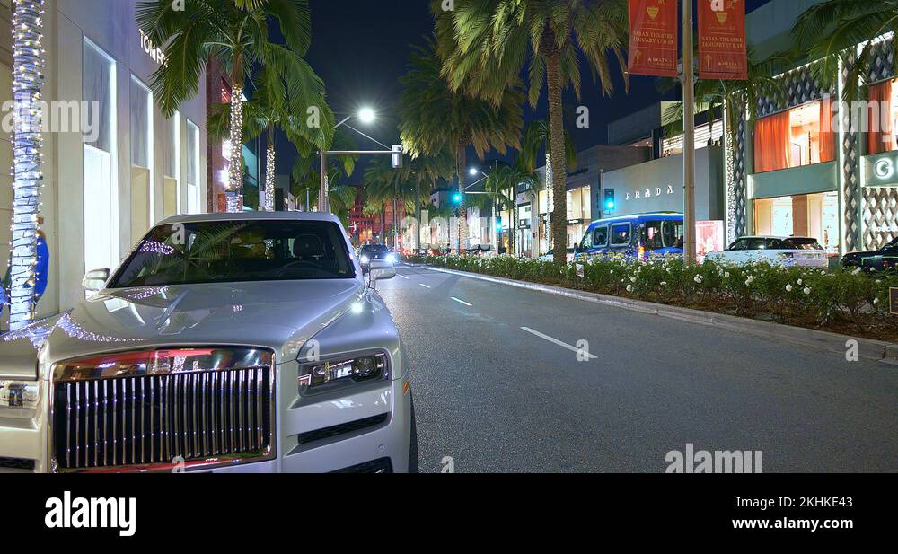 Rolls-Royce and luxury cars driving on Rodeo Drive in Beverly Hills, 4K ...