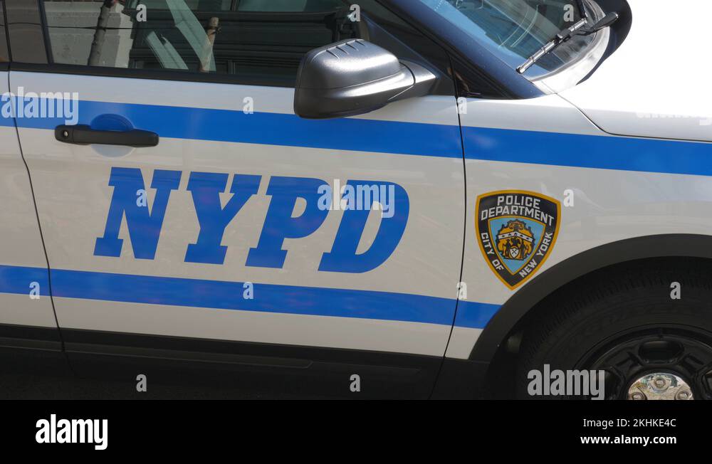 Detail of Logos on NYPD police car. Queens, New York City, USA Stock