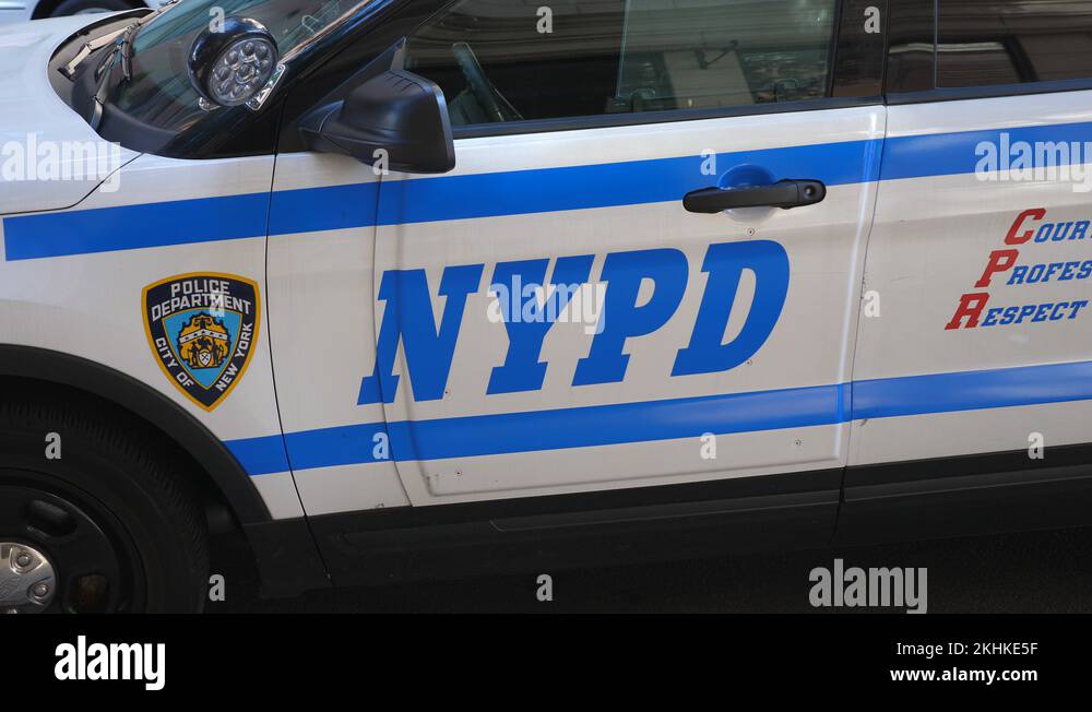 Detail of Logos on NYPD police car. Queens, New York City, USA Stock
