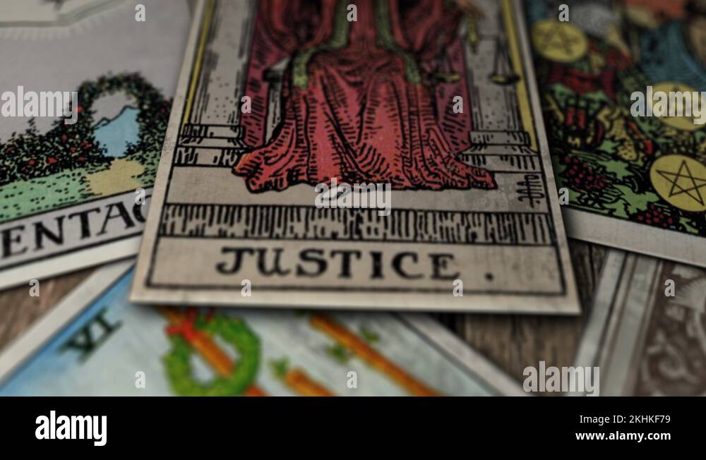 Ancient Tarot Cards, Justice, Medieval Judgment With Scales, Sword