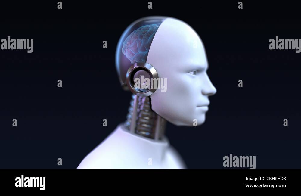 Humanoid robot with an Artificial Intelligence brain, 4k animation ...