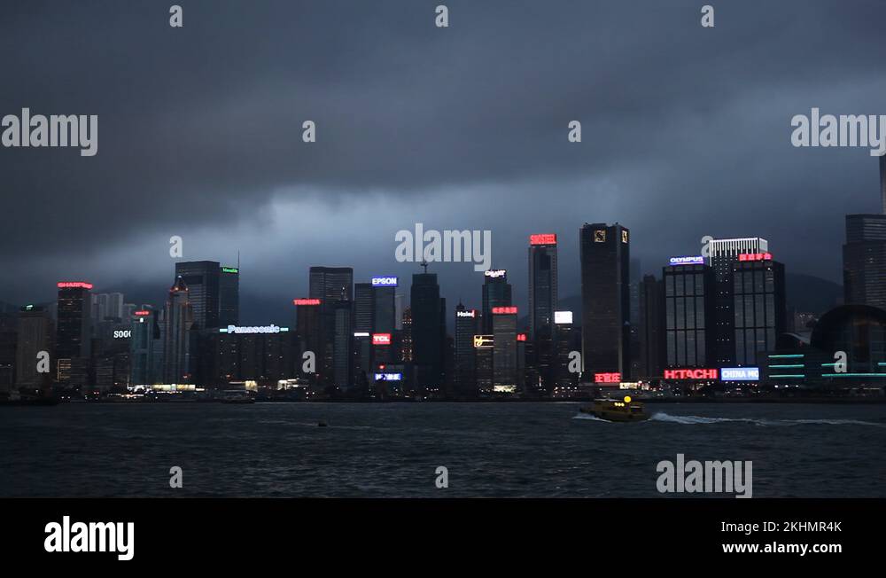 Monsoon, Ship, Night View, Hong Kong, Victoria Harbour, Kowloon ...