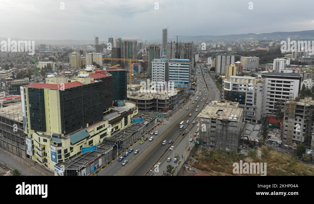 Drone Flight Modern Addis Ababa Skyline, Urban Development Ethiopia ...