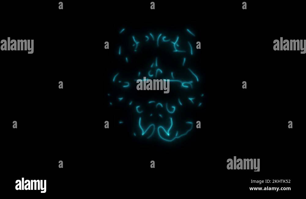 2D animation, flashing blue neon lights forming structure of human