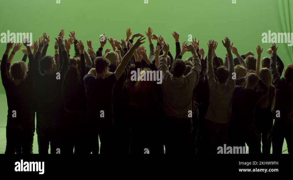 GREEN SCREEN Back view of huge crowd dancing and cheering at a concert ...