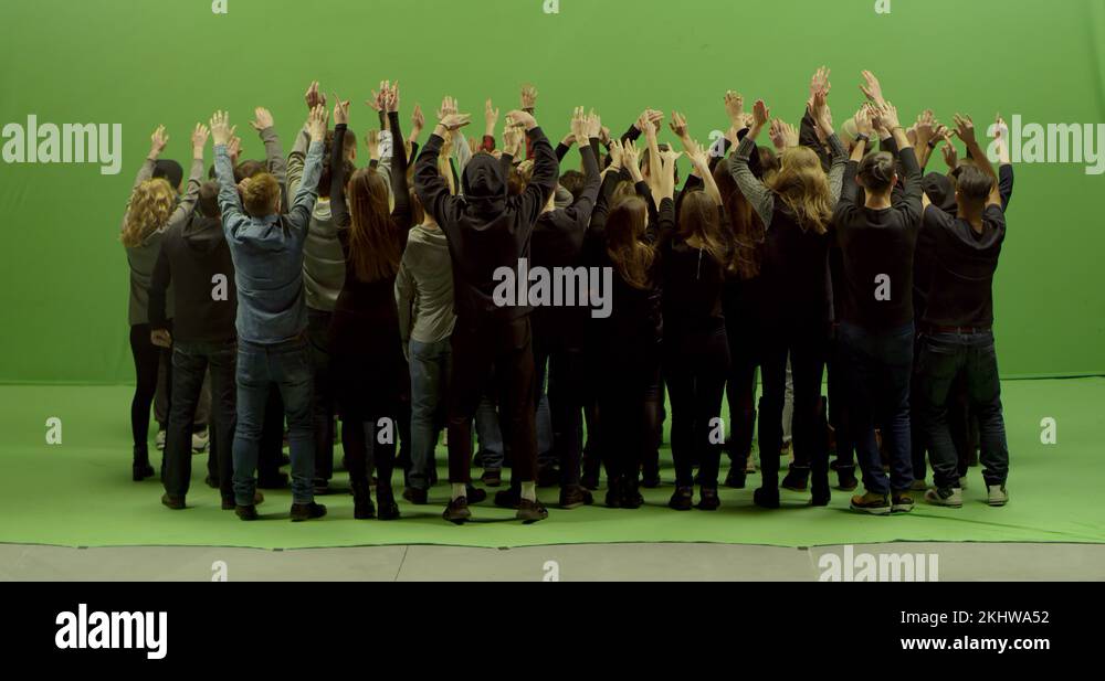 GREEN SCREEN Back view of huge crowd clapping and cheering at a concert ...