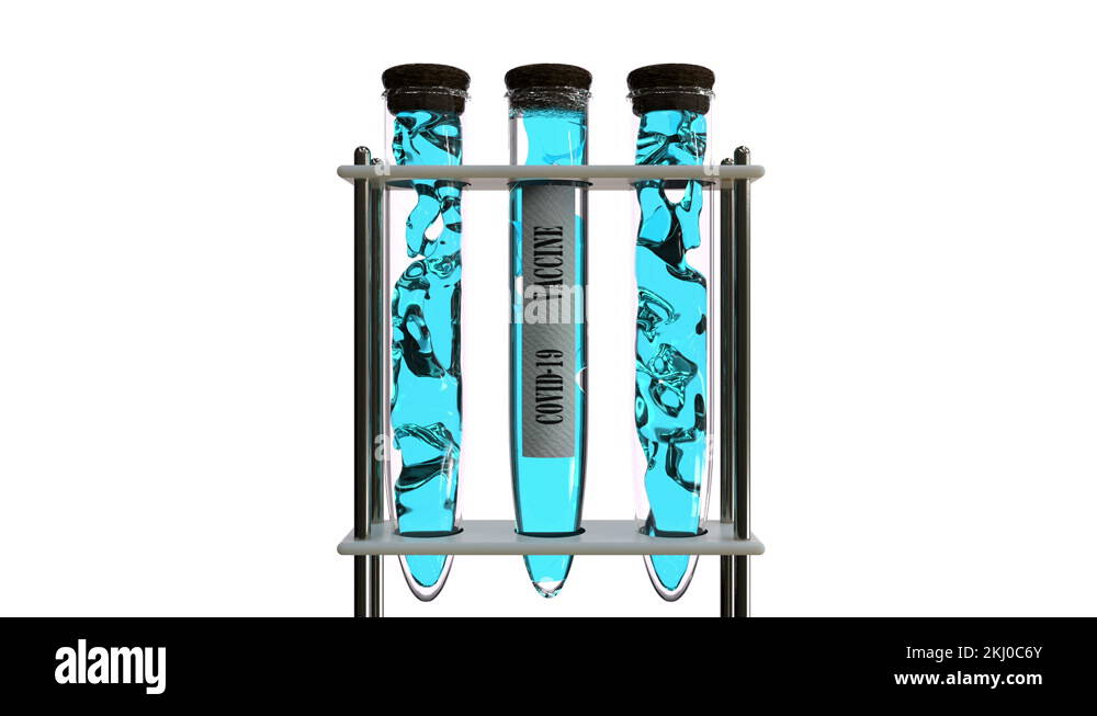 3d animation of laboratory tubes with COVID19 Vaccine. Weightless