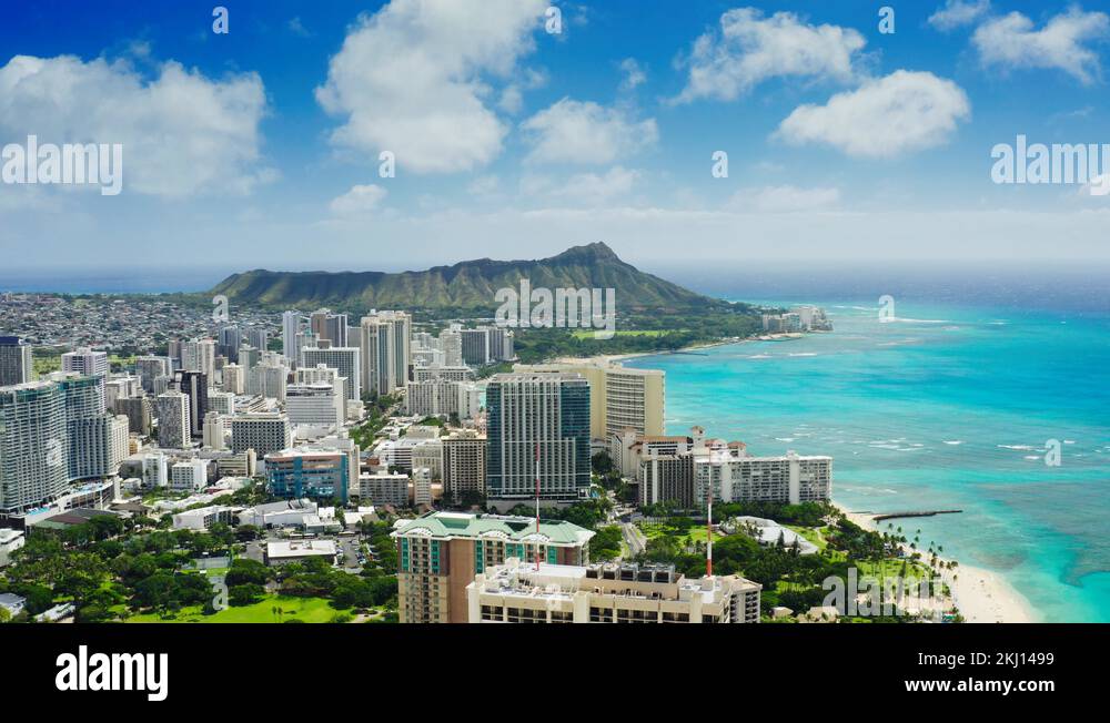 Cinematic aerial of Honolulu in Oahu island, the capital of Hawaii Stock Video Footage Alamy