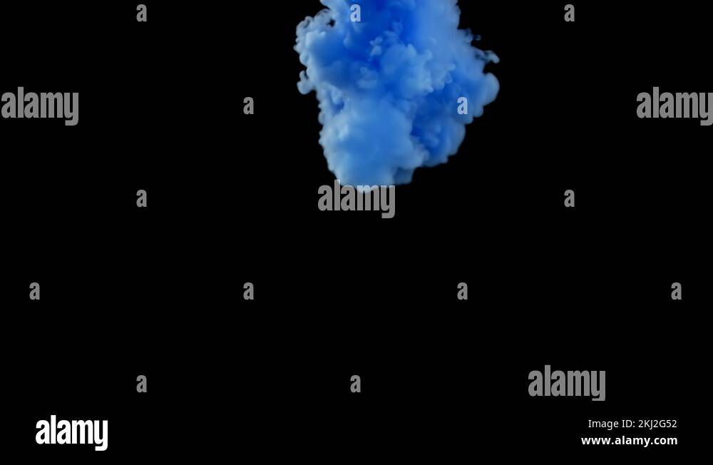 Blue ink spread in water, air bubbles and colored smoke spreading