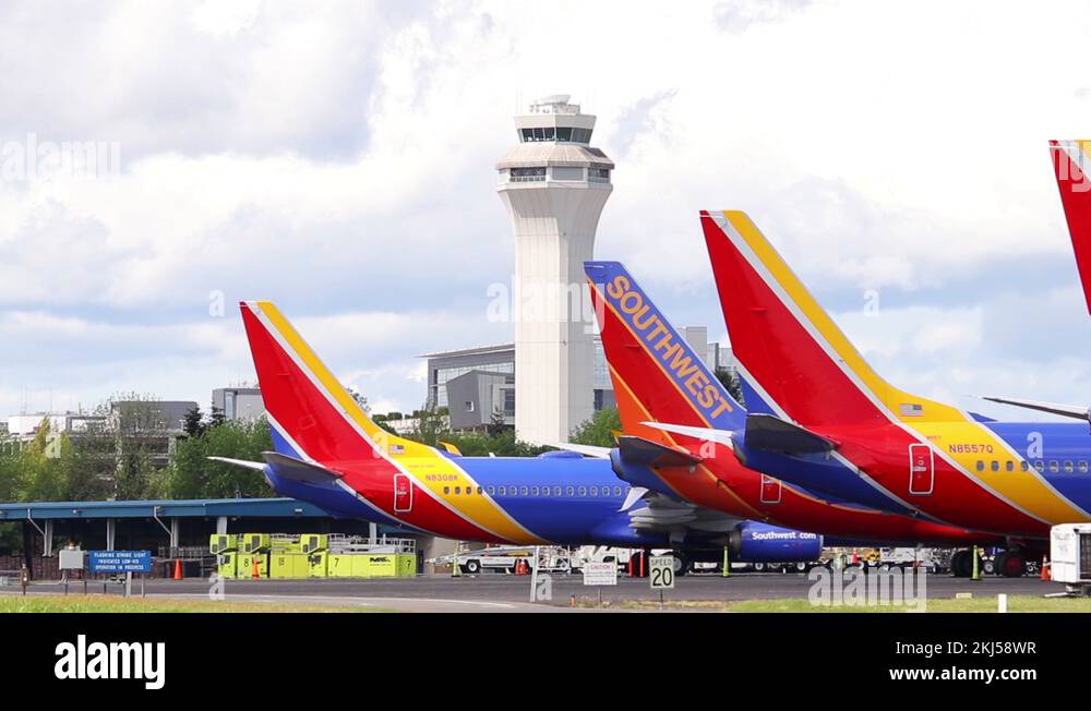 Grounded Southwest Airlines Boeing 737 airplanes on the tarmac Stock