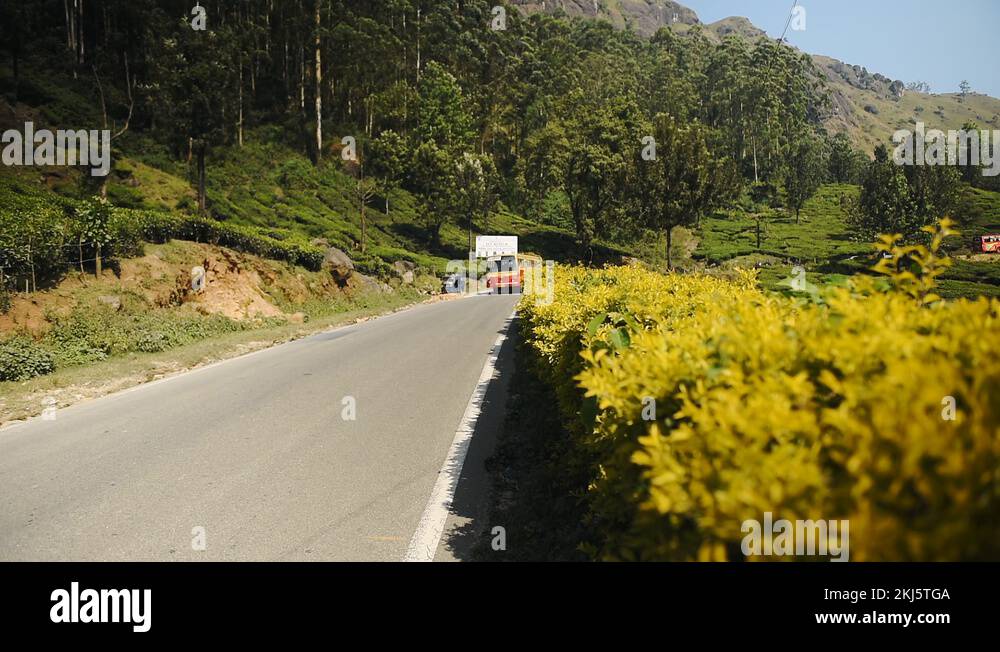 Passenger Bus And Cars Driving On The Mountain Road In Munnar, Kerala