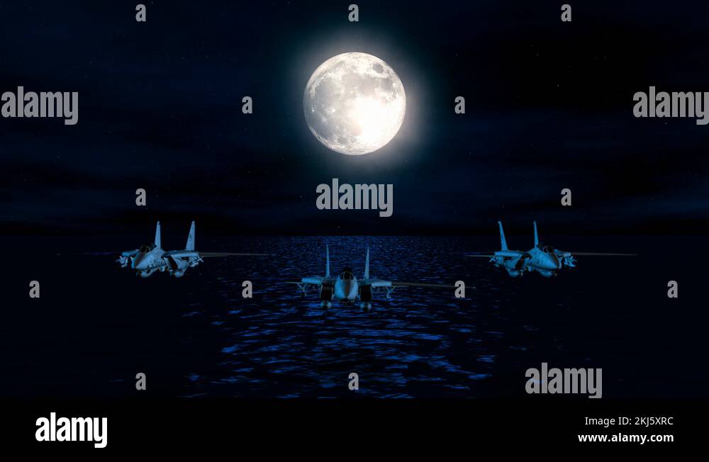 Grumman F14 Tomcat army Fighter jets flying low over the ocean at