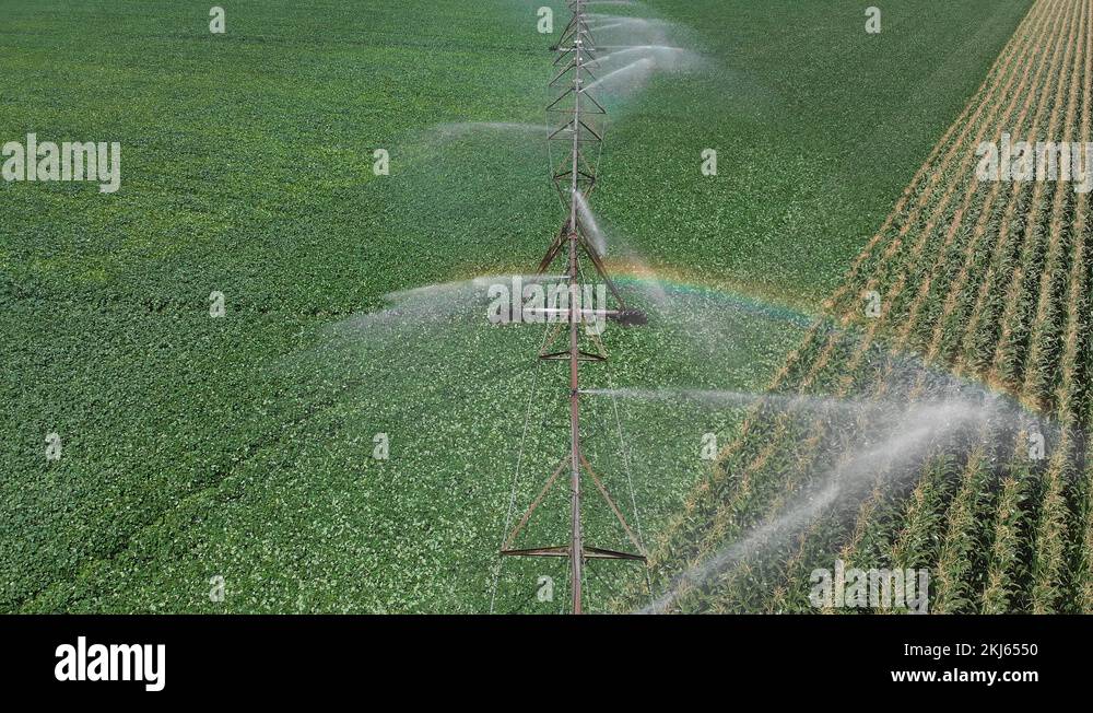 Overhead of a splashing irrigation system Stock Video Footage Alamy