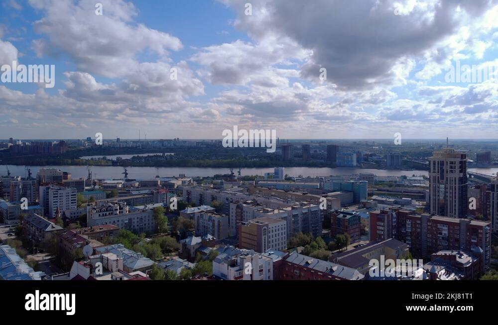 Urban landscape from a bird'seye view. Footage on the drone Stock