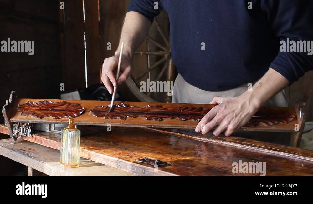 wood processing with varnish and epoxy resin, restoration of solid wood Stock Video Footage Alamy