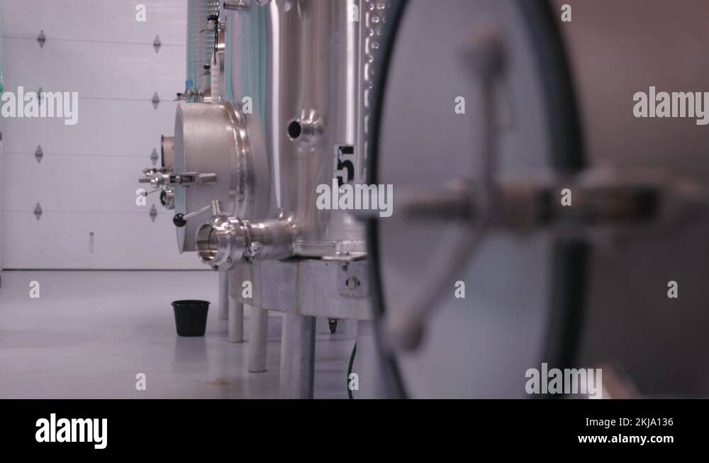 Stainless steel wine tanks used to store wine during wine making