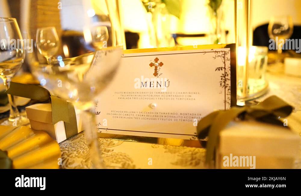 Baptism luncheon menu with Christian cross goldthemed Stock Video