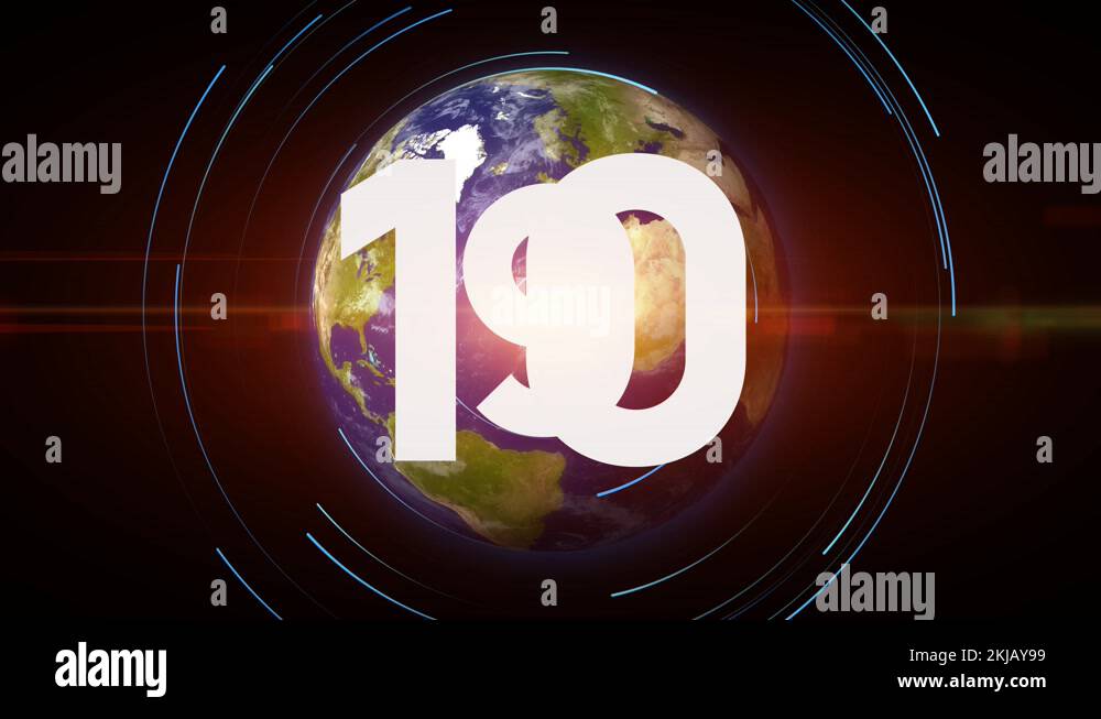 10 seconds countdown animation on glaobal network background Stock ...