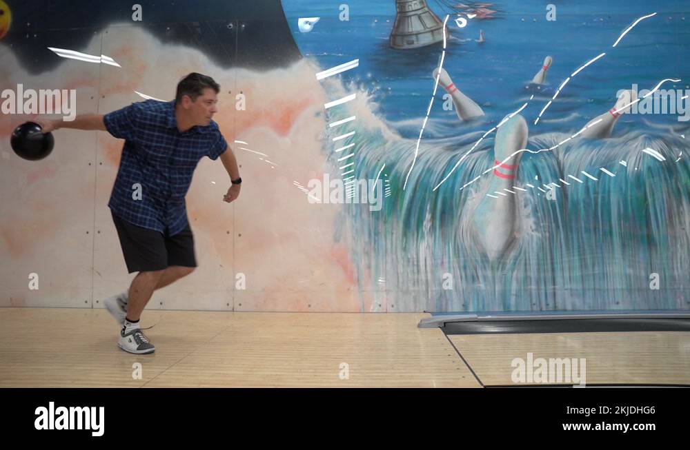 Man Throws Bowling Ball Down Lane Side View Stock Video Footage Alamy
