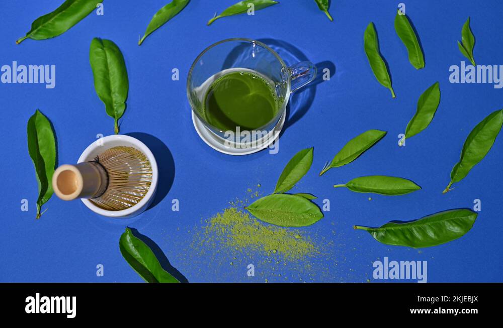 Matcha tea with milk foam, green cappuccino. The traditional healthy