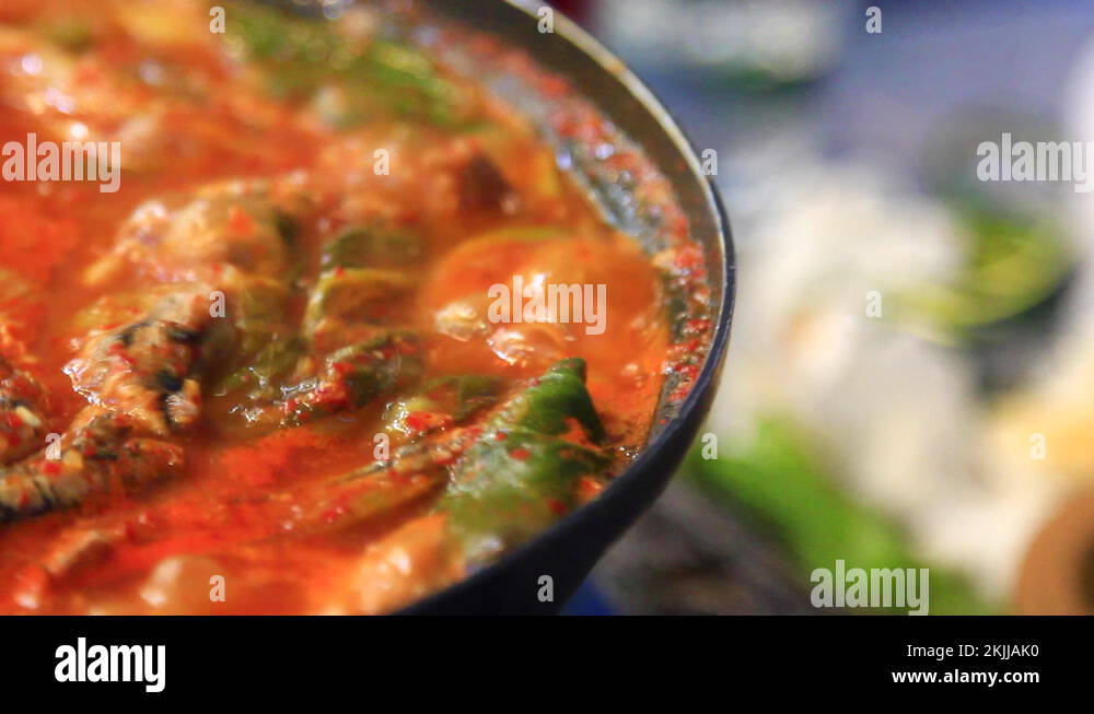 Spicy Anchovy Soup is traditional Korean food. Gijang, Busan, Korea