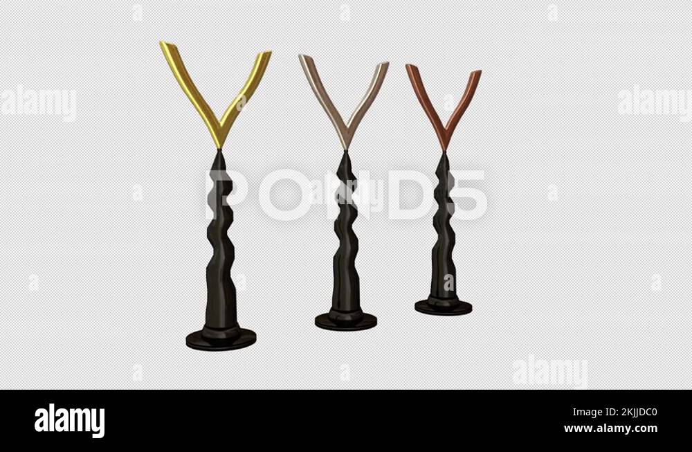 Animated rotating around goldsilverbronze victory trophy twisted