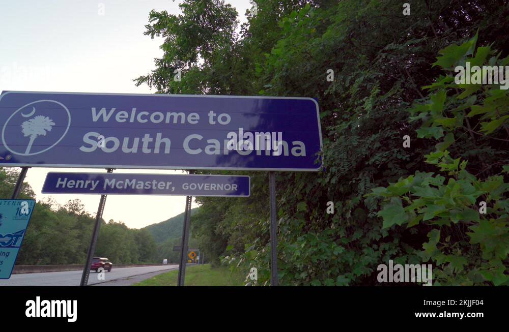South Carolina Border entrance state sign along highway Stock Video Footage Alamy