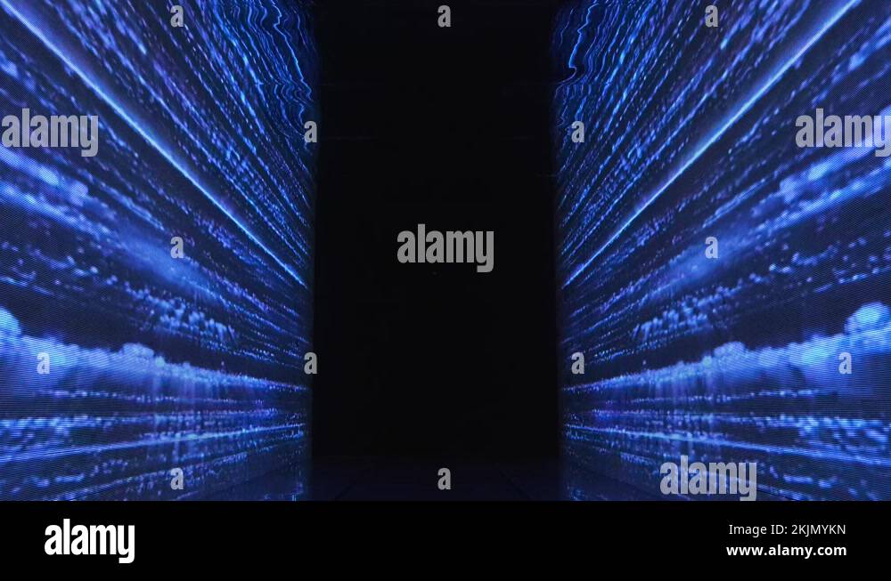 Dark room with colored LED SMD video wall. Blinking Wall Par lights