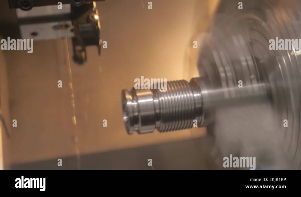 Turning milling machine with cooling system cutting metal workpiece at ...