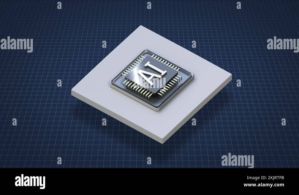 Artificial intelligence cpu chip on a white square floor, AI technology ...