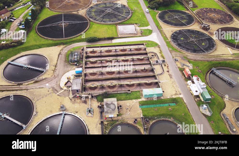 Wide aerial of water purification circle, clean drinking water