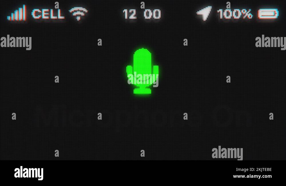 Microphone On appear on old display. Pixeled text animation with phone ...