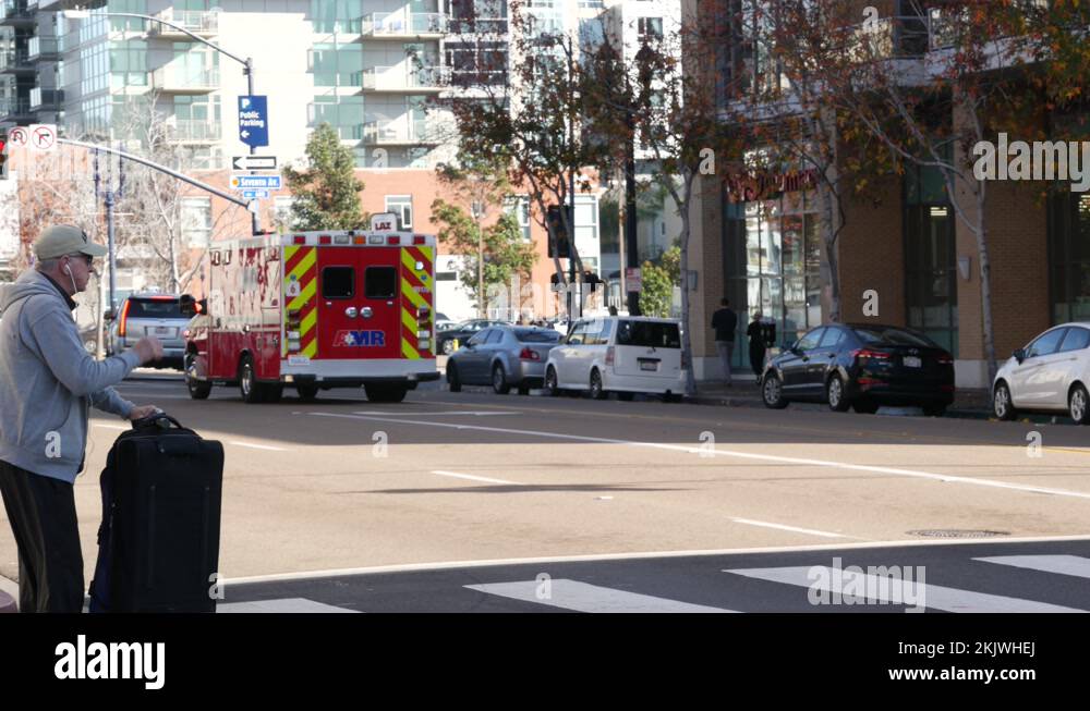 Emergency service vehicle. AMR american medical response, paramedic
