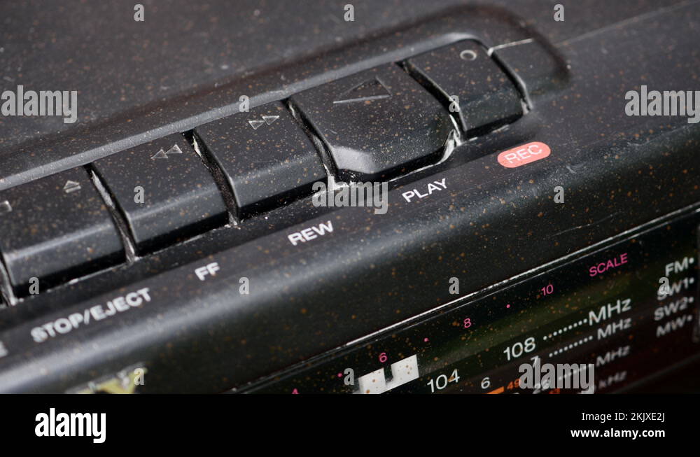 Pressing Play Button On An Retro Cassette Tape Recorder Stock Video