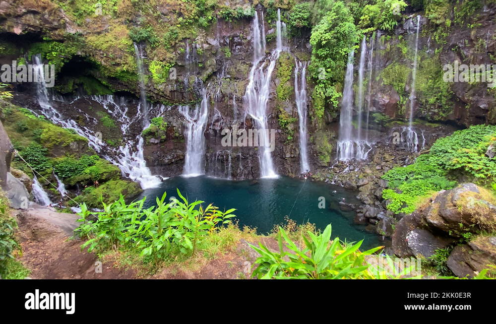 Grand Galet Falls of the Langevin river on Reunion Island Stock Video