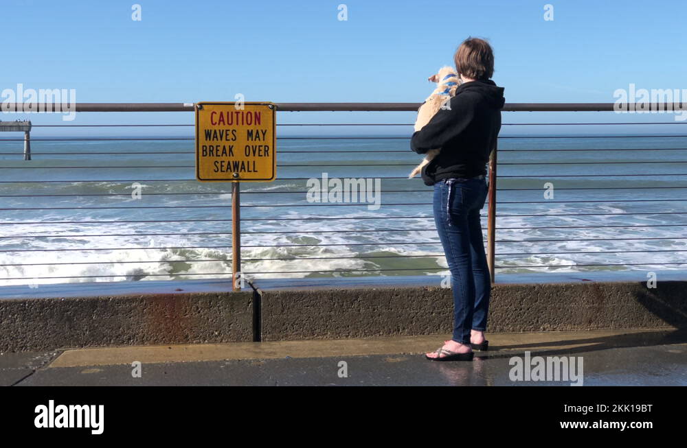 4K HD Video waves crashing over wall at high Tide in Pacifica CA with