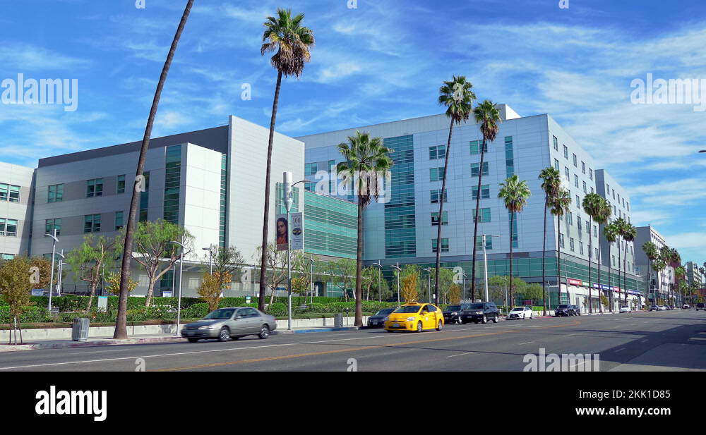 Cars traffic at Kaiser Permanente Hospital on Sunset Boulevard in Los Angeles 4K Stock Video