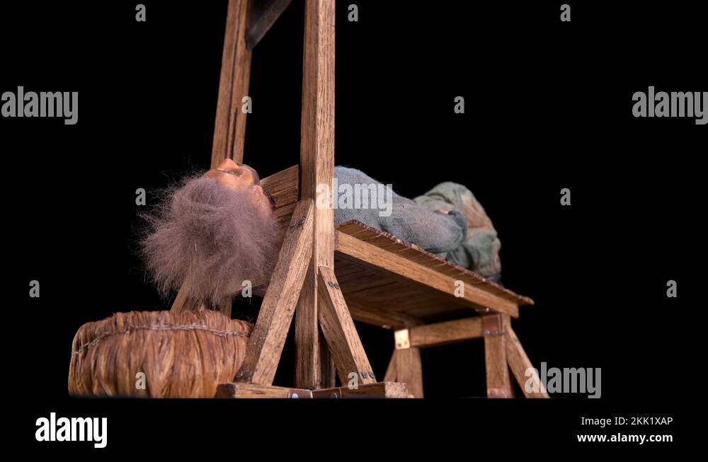 The guillotine cuts off the head of the criminal. Previously, such an