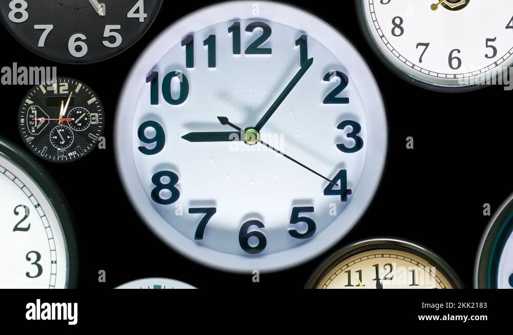 Many time lapse clock faces appear at zoom out all showing different