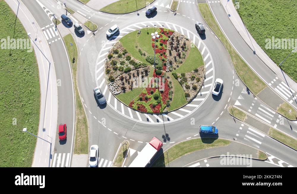 Dutch style Roundabout With Cycle And Pedestrian Zebra Crossings 