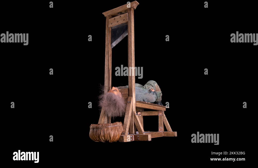 The guillotine cuts off the head of the criminal. Previously, such an