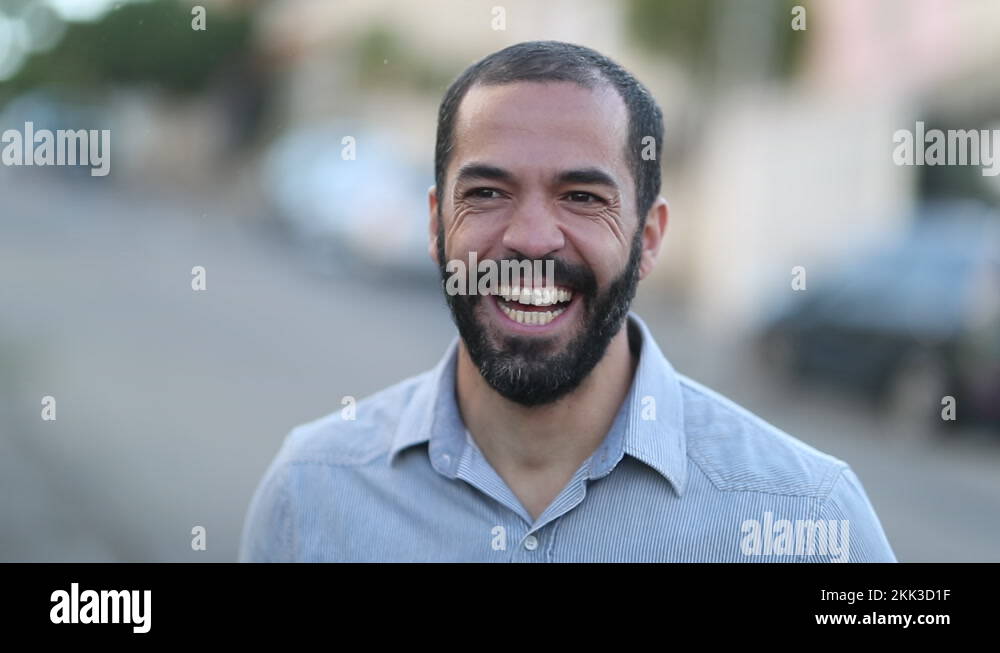 Happy Casual 40 Year Old Man Smiling And Laughing Outside Stock Video