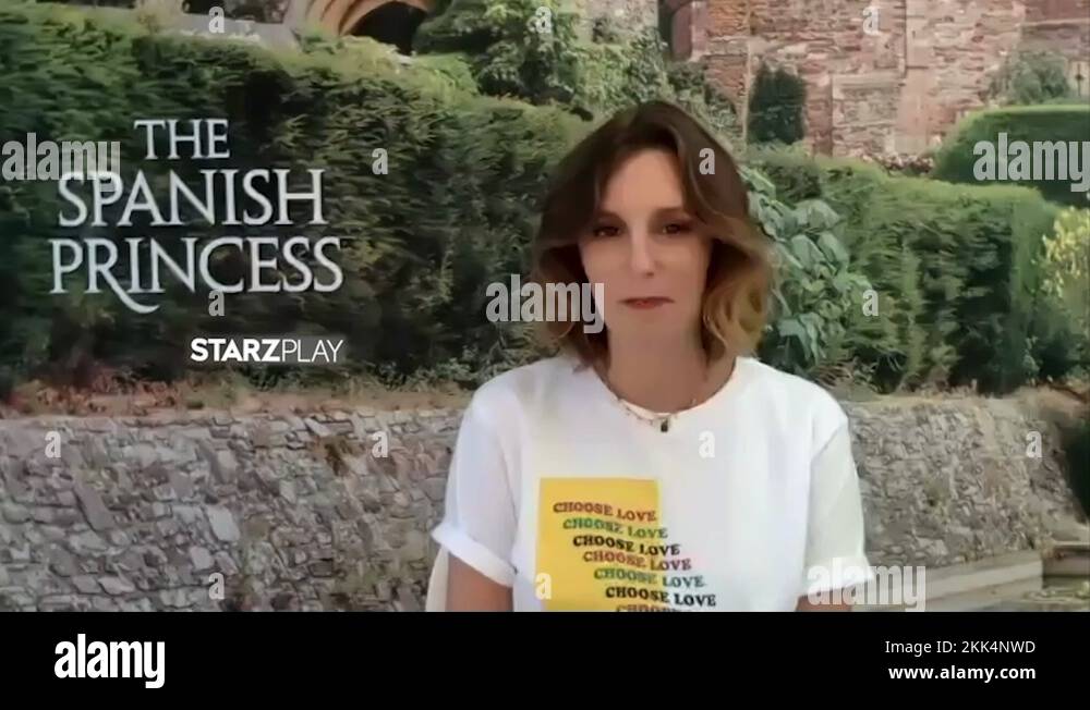 Laura Carmichael is interviewed for new TV show The Spanish Princess - 2020 Stock Video Footage