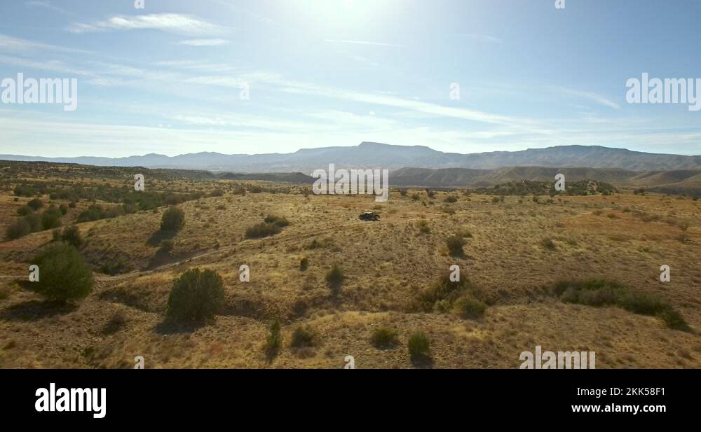 Pan aerial across the dry grasslands of Northern Arizona Stock Video