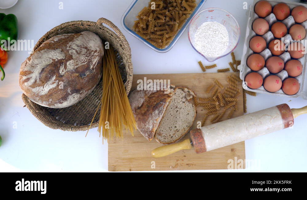 Carbohydrates brown bread pasta Stock Videos & Footage HD and 4K