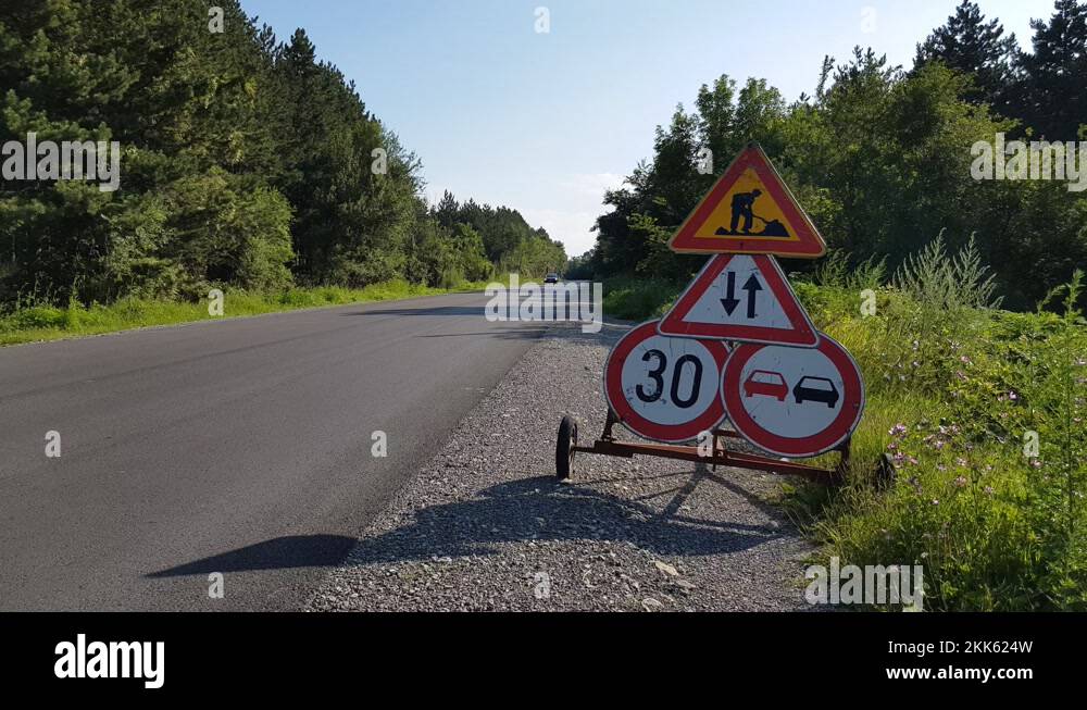 two-red-triangle-road-signs-stock-videos-footage-hd-and-4k-video