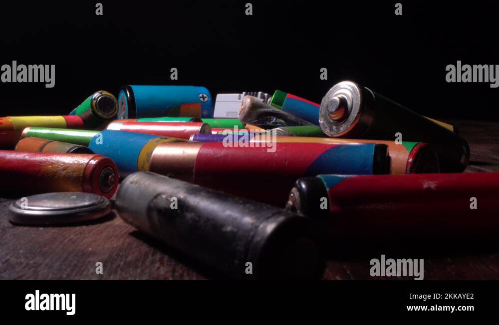 Old used AA Alkaline Batteries. E Waste Recycling. Hazardous waste