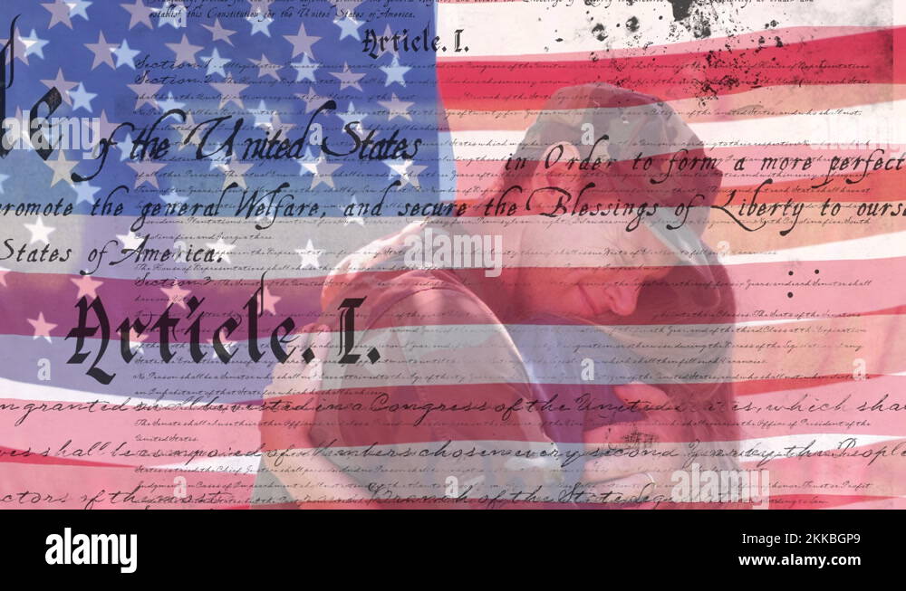 Digital Composite Video Of Us Constitution Text Against Waving Us Flag Digital composite video of us constitution text against waving us flag