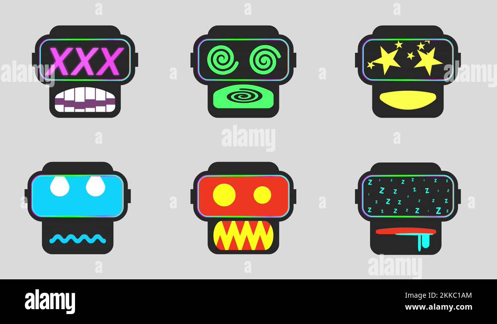 vr emoji headset emoticon animated set sleep happy sad angry dizziness