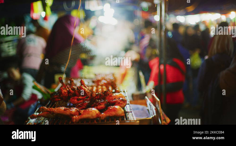 Street Food at The Golden Hills Night Market in Cameron Highlands, Malaysia Stock Video Footage